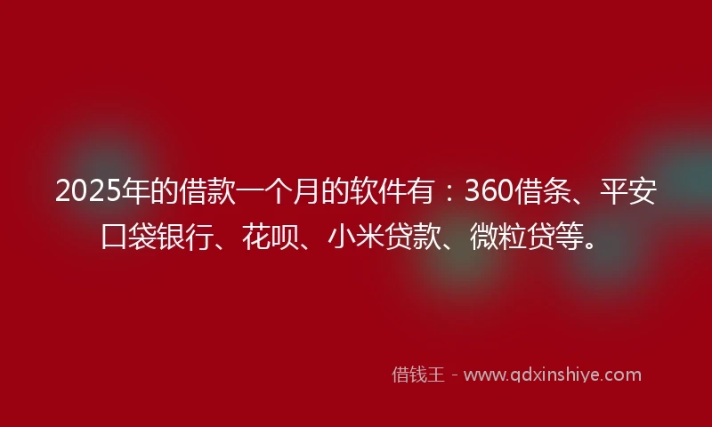 2025年的借款一个月的软件有：360借条、平安口袋银行、花呗、小米贷款、微粒贷等。