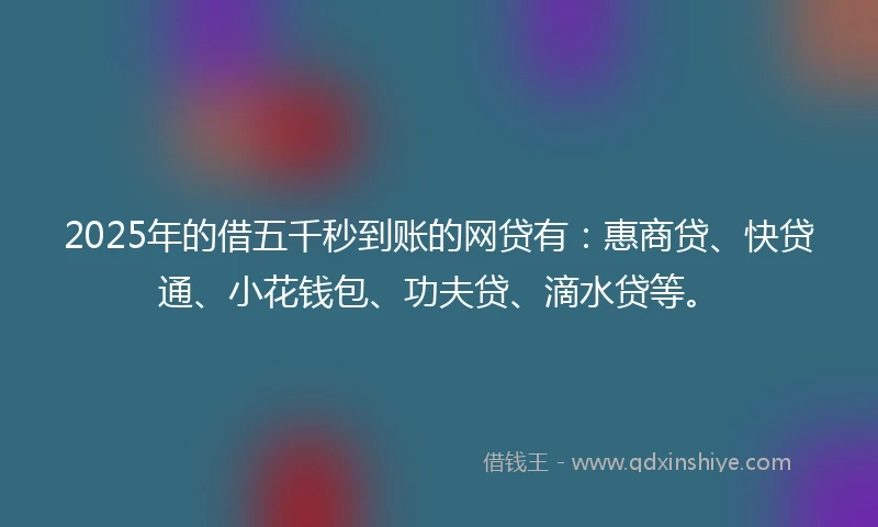 2025年的借五千秒到账的网贷有：惠商贷、快贷通、小花钱包、功夫贷、滴水贷等。