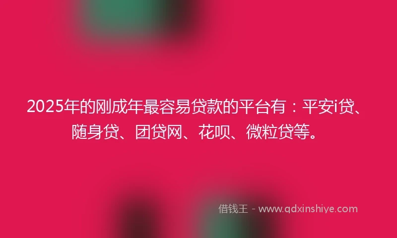 2025年的刚成年最容易贷款的平台有：平安i贷、随身贷、团贷网、花呗、微粒贷等。