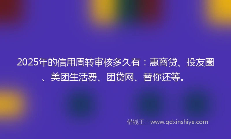 2025年的信用周转审核多久有:惠商贷、投友圈、美团生活费、团贷网、替你还等。