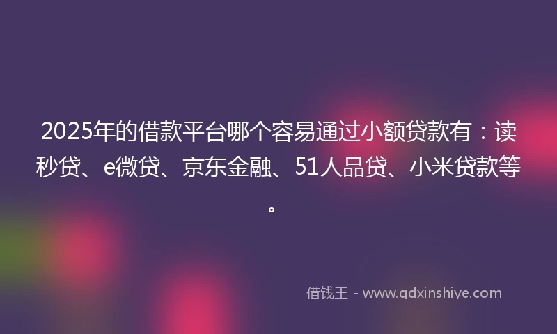 2025年的借款平台哪个容易通过小额贷款有:读秒贷、e微贷、京东金融、51人品贷、小米贷款等。