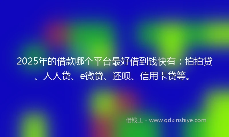 2025年的借款哪个平台最好借到钱快有：拍拍贷、人人贷、e微贷、还呗、信用卡贷等。