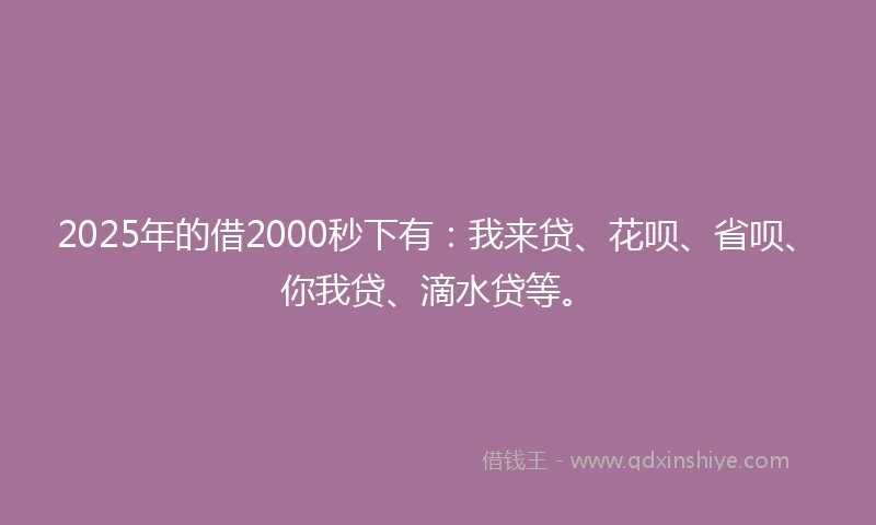 2025年的借2000秒下有：我来贷、花呗、省呗、你我贷、滴水贷等。