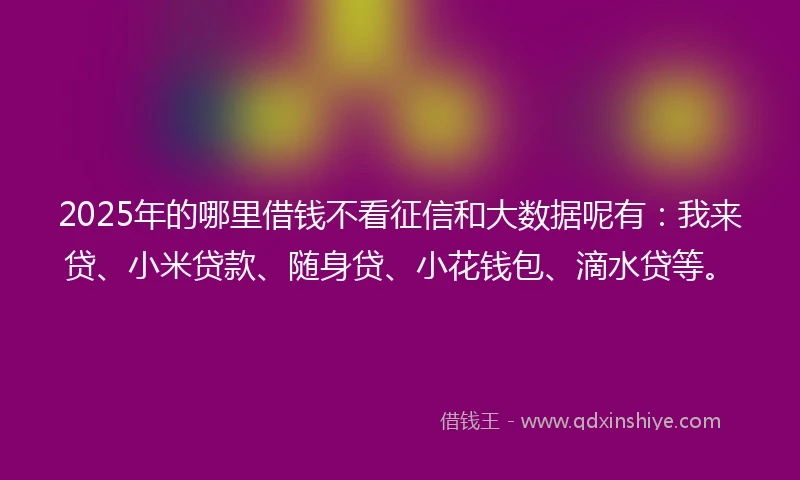 2025年的哪里借钱不看征信和大数据呢有：我来贷、小米贷款、随身贷、小花钱包、滴水贷等。