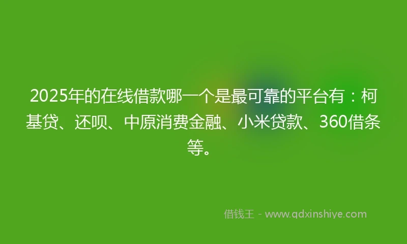 2025年的在线借款哪一个是最可靠的平台有：柯基贷、还呗、中原消费金融、小米贷款、360借条等。
