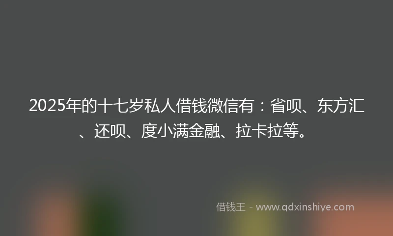 2025年的十七岁私人借钱微信有：省呗、东方汇、还呗、度小满金融、拉卡拉等。