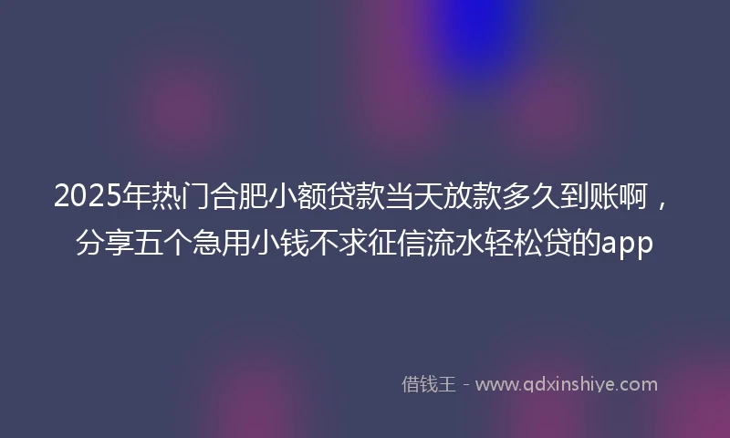 2025年热门合肥小额贷款当天放款多久到账啊，分享五个急用小钱不求征信流水轻松贷的app