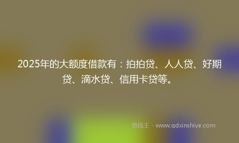2025年的大额度借款有：拍拍贷、人人贷、好期贷、滴水贷、信用卡贷等。
