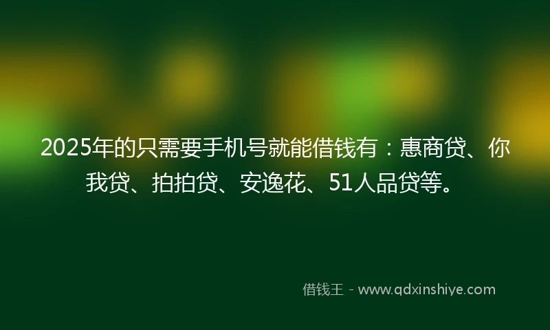 2025年的只需要手机号就能借钱有：惠商贷、你我贷、拍拍贷、安逸花、51人品贷等。