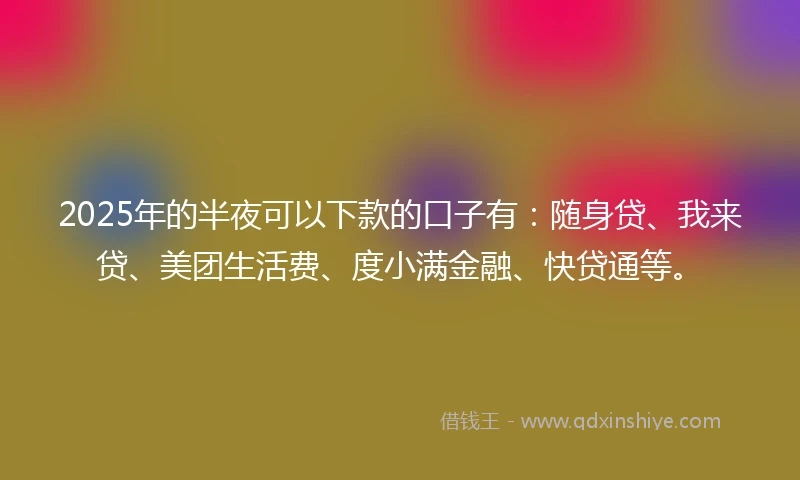 2025年的半夜可以下款的口子有：随身贷、我来贷、美团生活费、度小满金融、快贷通等。