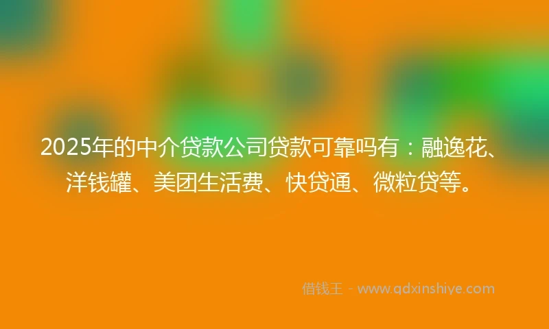 2025年的中介贷款公司贷款可靠吗有:融逸花、洋钱罐、美团生活费、快贷通、微粒贷等。