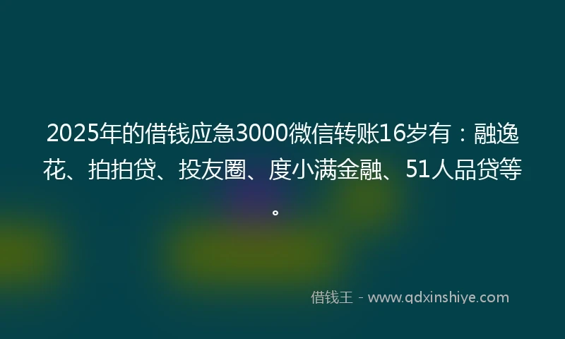 2025年的借钱应急3000微信转账16岁有：融逸花、拍拍贷、投友圈、度小满金融、51人品贷等。