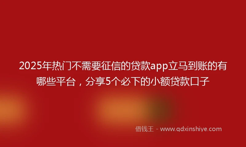 2025年热门不需要征信的贷款app立马到账的有哪些平台，分享5个必下的小额贷款口子