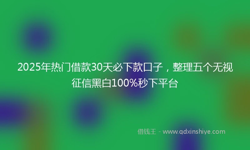 2025年热门借款30天必下款口子，整理五个无视征信黑白100%秒下平台