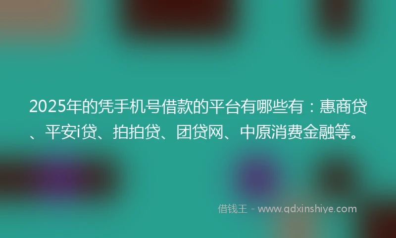 2025年的凭手机号借款的平台有哪些有：惠商贷、平安i贷、拍拍贷、团贷网、中原消费金融等。