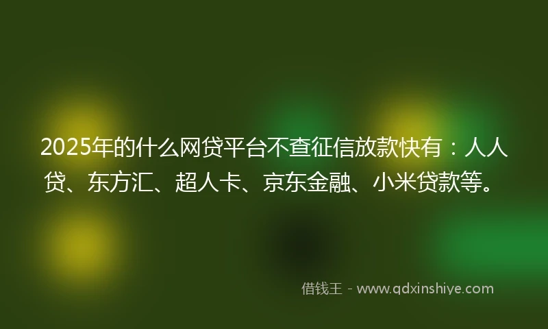 2025年的什么网贷平台不查征信放款快有：人人贷、东方汇、超人卡、京东金融、小米贷款等。