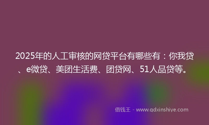 2025年的人工审核的网贷平台有哪些有:你我贷、e微贷、美团生活费、团贷网、51人品贷等。