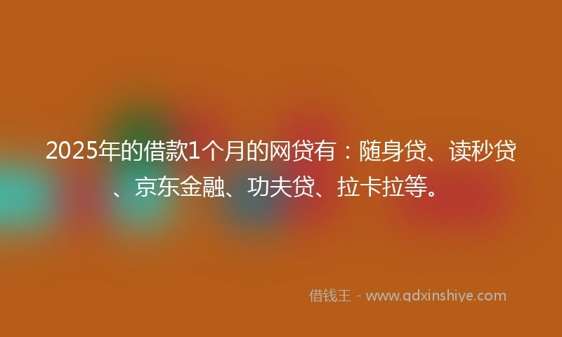 2025年的借款1个月的网贷有：随身贷、读秒贷、京东金融、功夫贷、拉卡拉等。