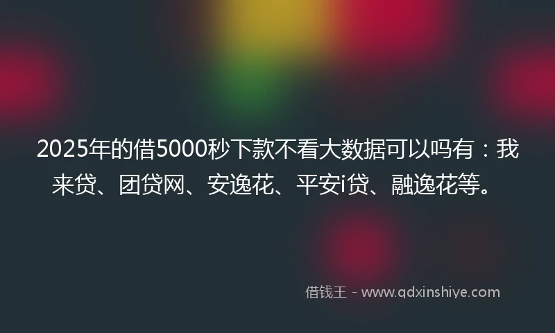 2025年的借5000秒下款不看大数据可以吗有：我来贷、团贷网、安逸花、平安i贷、融逸花等。