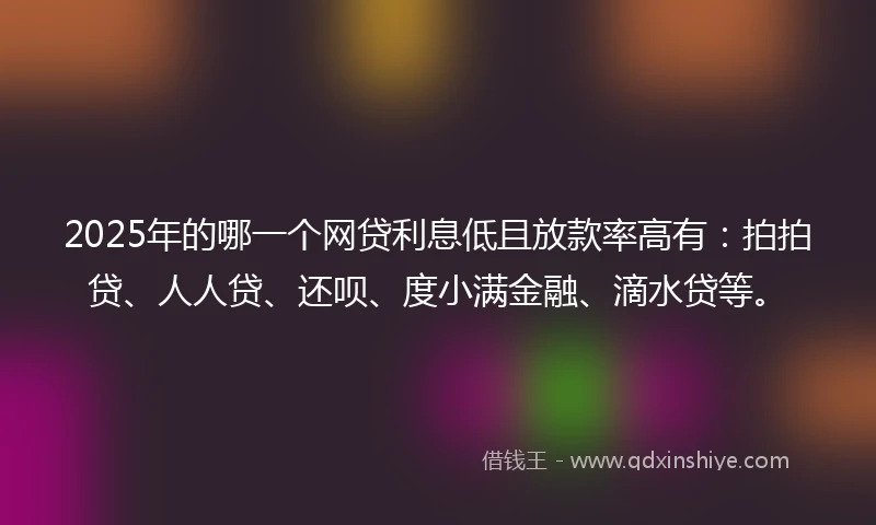2025年的哪一个网贷利息低且放款率高有：拍拍贷、人人贷、还呗、度小满金融、滴水贷等。