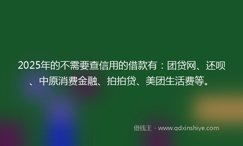 2025年的不需要查信用的借款有：团贷网、还呗、中原消费金融、拍拍贷、美团生活费等。