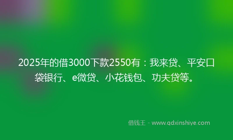 2025年的借3000下款2550有：我来贷、平安口袋银行、e微贷、小花钱包、功夫贷等。