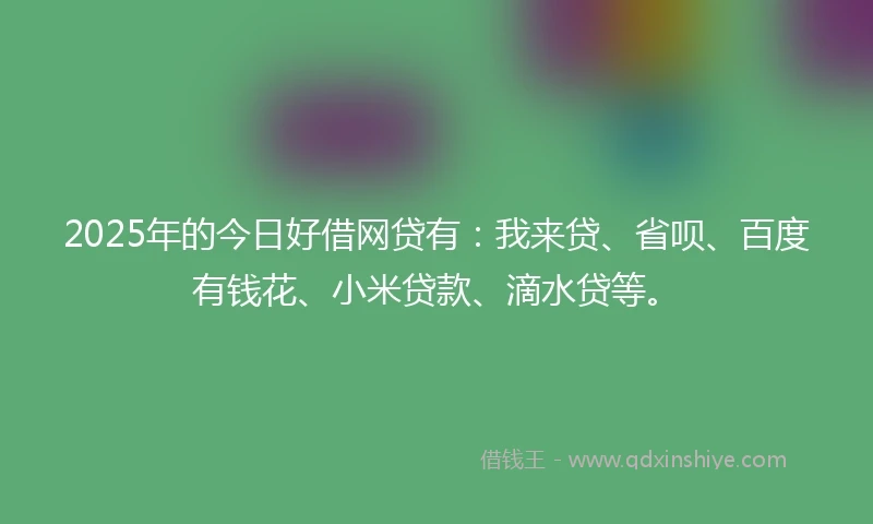 2025年的今日好借网贷有：我来贷、省呗、百度有钱花、小米贷款、滴水贷等。