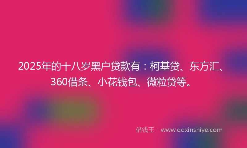 2025年的十八岁黑户贷款有：柯基贷、东方汇、360借条、小花钱包、微粒贷等。