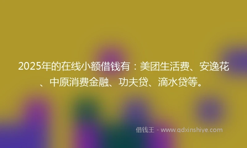 2025年的在线小额借钱有：美团生活费、安逸花、中原消费金融、功夫贷、滴水贷等。