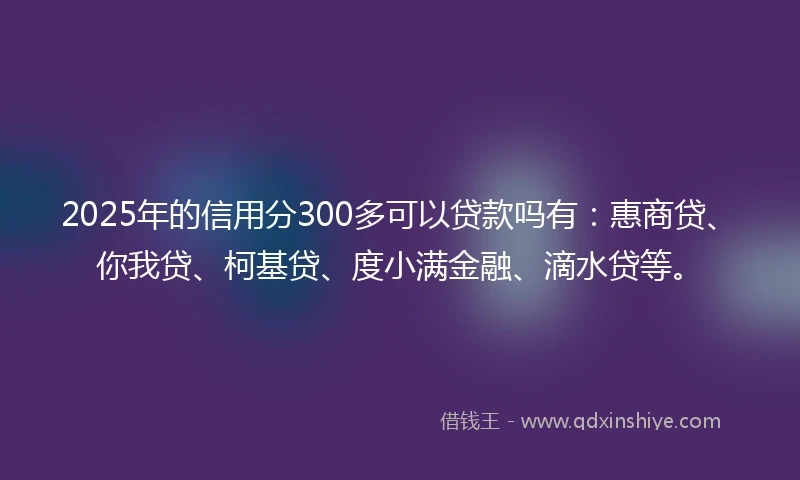 2025年的信用分300多可以贷款吗有:惠商贷、你我贷、柯基贷、度小满金融、滴水贷等。