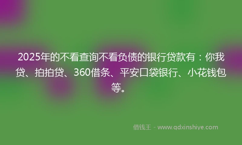 2025年的不看查询不看负债的银行贷款有：你我贷、拍拍贷、360借条、平安口袋银行、小花钱包等。