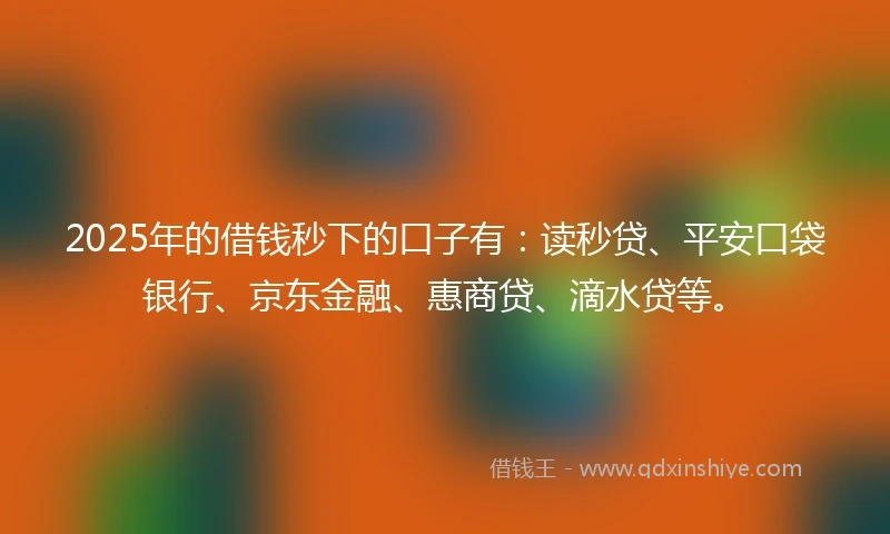 2025年的借钱秒下的口子有：读秒贷、平安口袋银行、京东金融、惠商贷、滴水贷等。