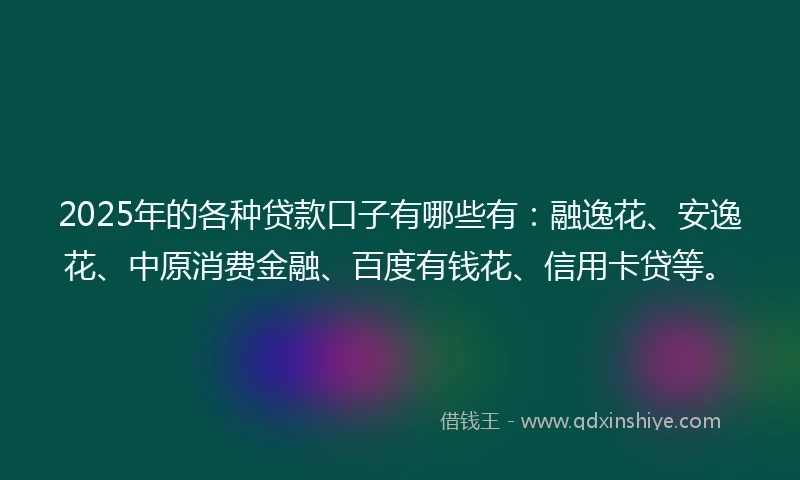 2025年的各种贷款口子有哪些有：融逸花、安逸花、中原消费金融、百度有钱花、信用卡贷等。