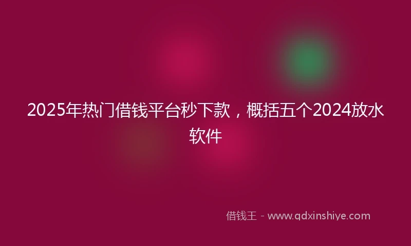 2025年热门借钱平台秒下款，概括五个2024放水软件