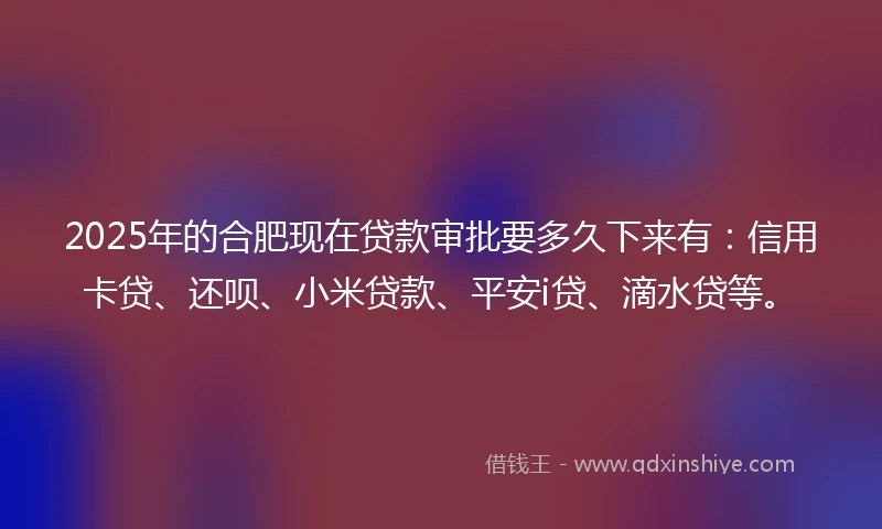 2025年的合肥现在贷款审批要多久下来有：信用卡贷、还呗、小米贷款、平安i贷、滴水贷等。