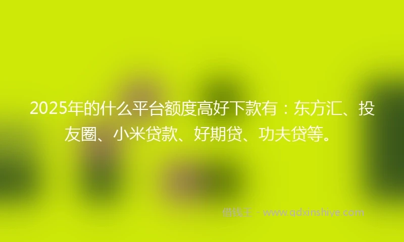 2025年的什么平台额度高好下款有：东方汇、投友圈、小米贷款、好期贷、功夫贷等。