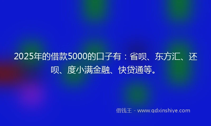 2025年的借款5000的口子有：省呗、东方汇、还呗、度小满金融、快贷通等。