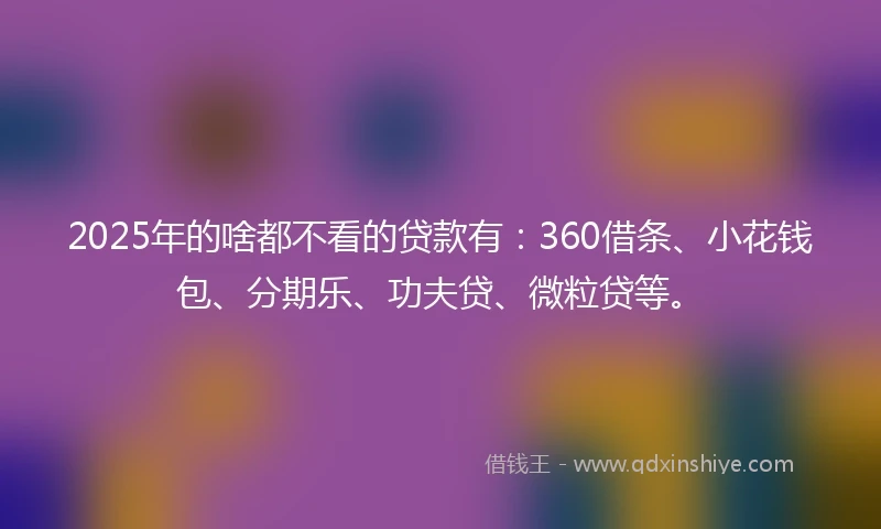 2025年的啥都不看的贷款有：360借条、小花钱包、分期乐、功夫贷、微粒贷等。