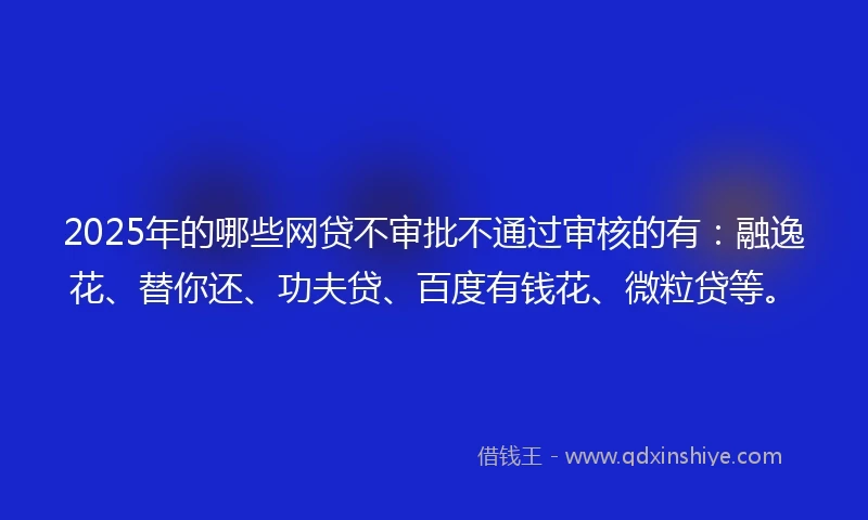 2025年的哪些网贷不审批不通过审核的有：融逸花、替你还、功夫贷、百度有钱花、微粒贷等。