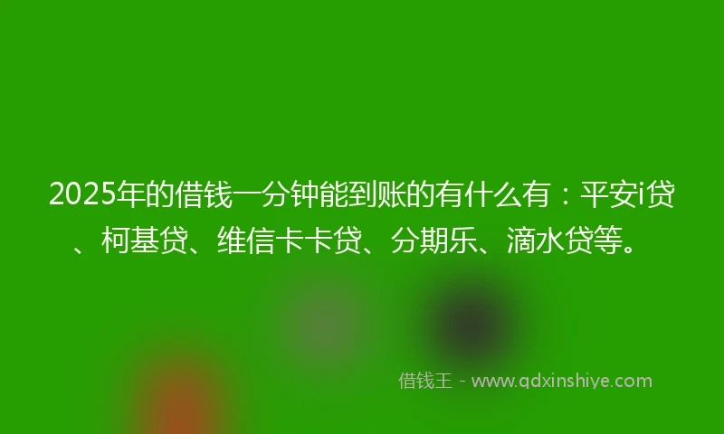 2025年的借钱一分钟能到账的有什么有：平安i贷、柯基贷、维信卡卡贷、分期乐、滴水贷等。