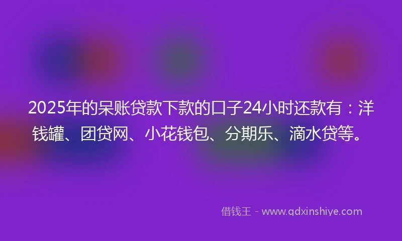 2025年的呆账贷款下款的口子24小时还款有：洋钱罐、团贷网、小花钱包、分期乐、滴水贷等。