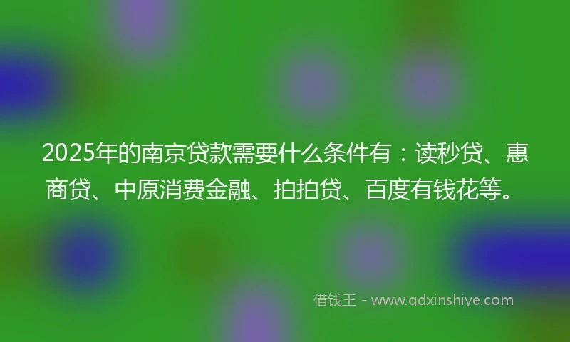 2025年的南京贷款需要什么条件有：读秒贷、惠商贷、中原消费金融、拍拍贷、百度有钱花等。