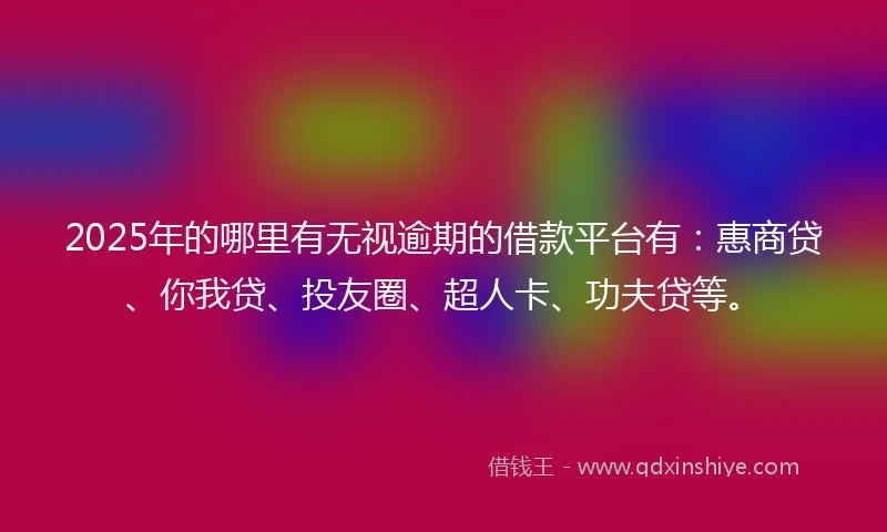 2025年的哪里有无视逾期的借款平台有：惠商贷、你我贷、投友圈、超人卡、功夫贷等。