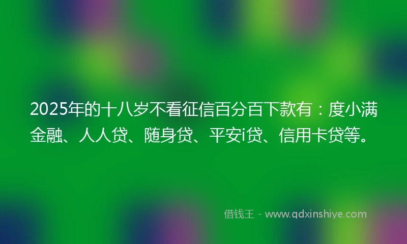 2025年的十八岁不看征信百分百下款有：度小满金融、人人贷、随身贷、平安i贷、信用卡贷等。
