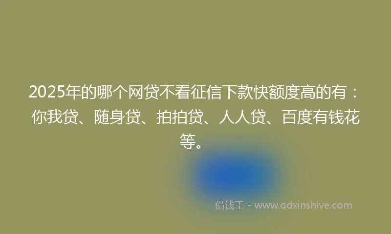2025年的哪个网贷不看征信下款快额度高的有：你我贷、随身贷、拍拍贷、人人贷、百度有钱花等。