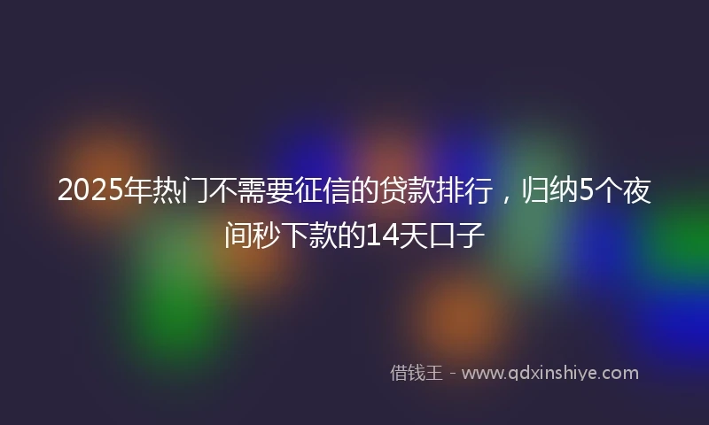 2025年热门不需要征信的贷款排行，归纳5个夜间秒下款的14天口子