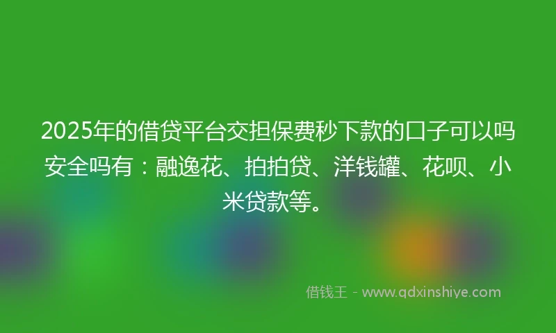 2025年的借贷平台交担保费秒下款的口子可以吗安全吗有:融逸花、拍拍贷、洋钱罐、花呗、小米贷款等。