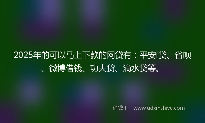 2025年的可以马上下款的网贷有:平安i贷、省呗、微博借钱、功夫贷、滴水贷等。