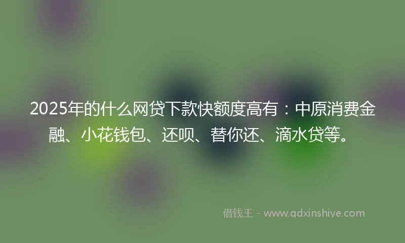 2025年的什么网贷下款快额度高有：中原消费金融、小花钱包、还呗、替你还、滴水贷等。