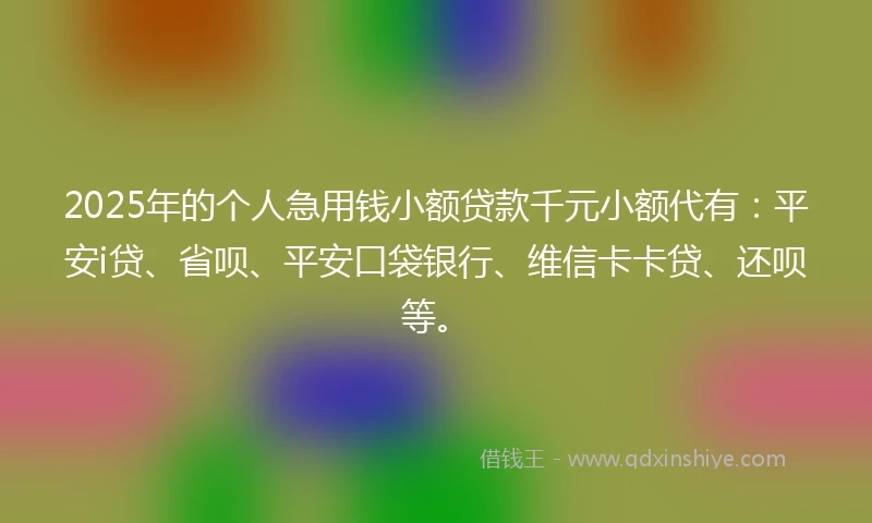 2025年的个人急用钱小额贷款千元小额代有:平安i贷、省呗、平安口袋银行、维信卡卡贷、还呗等。